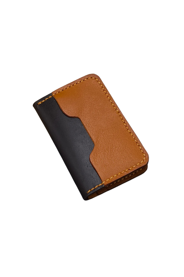 Two-Tone Leather Card Holder – Slim Black and Tan Wallet for Men