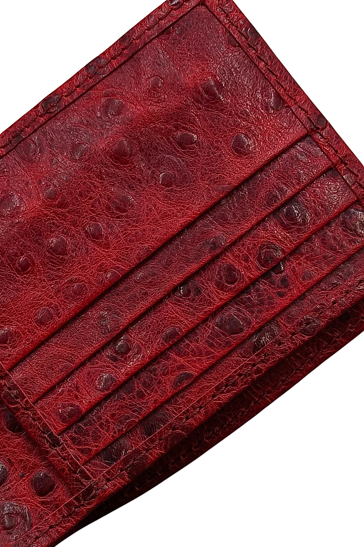 Red Ostrich Leather Bifold Wallet - Premium Design