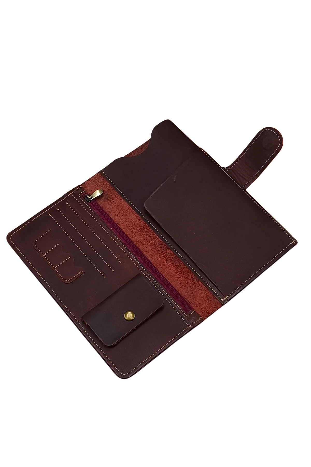 Men’s Brown Leather Wallet - Button Closure, Slim Design