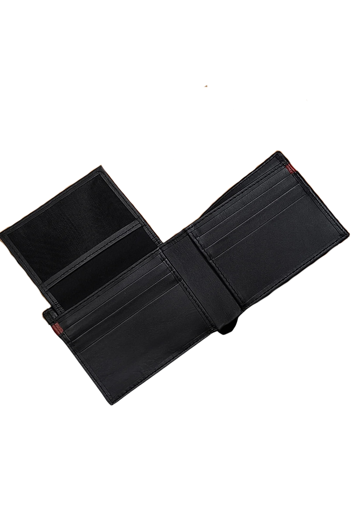 Minimalist Black Leather Wallet with Red Stripe