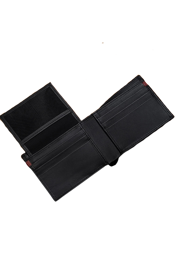 Minimalist Black Leather Wallet with Red Stripe