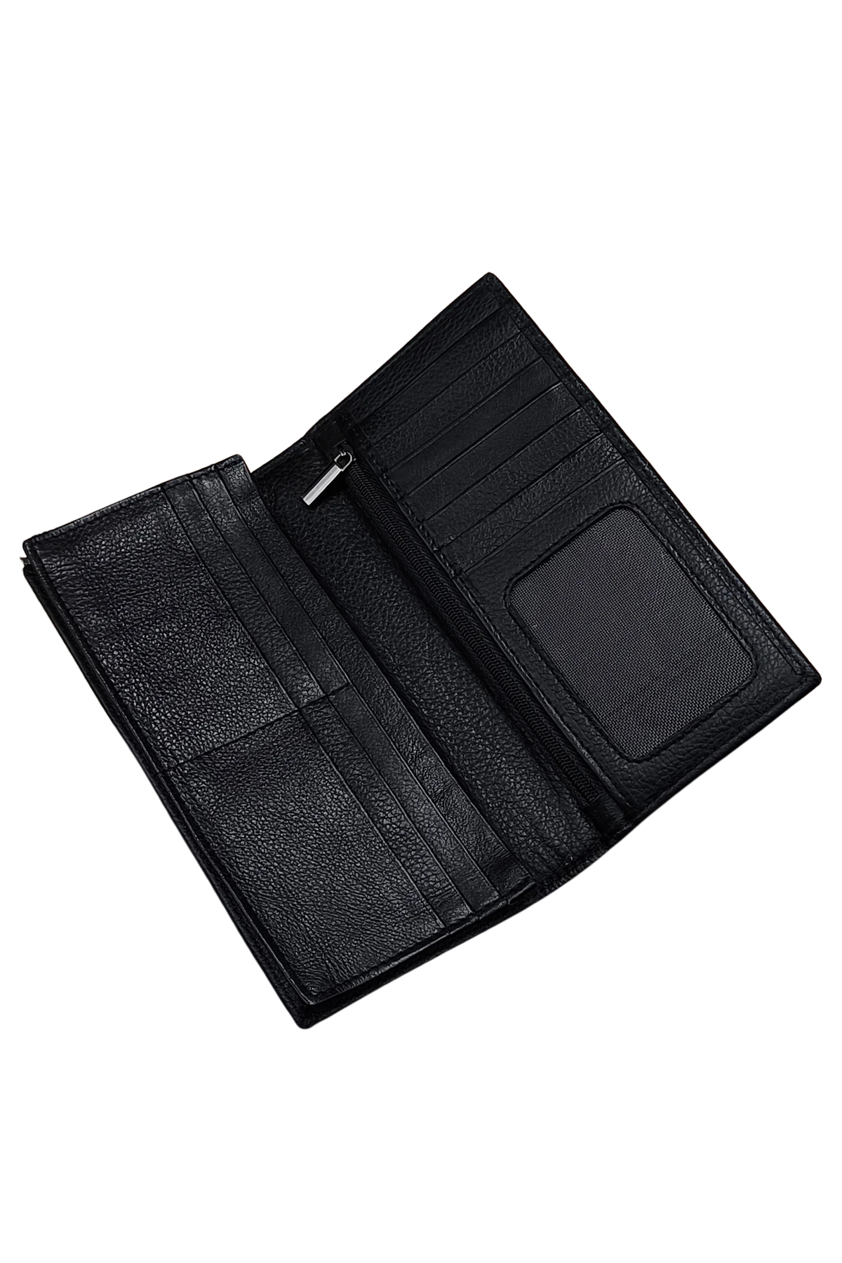 Men’s Black Leather Long Wallet – Slim Checkbook Style