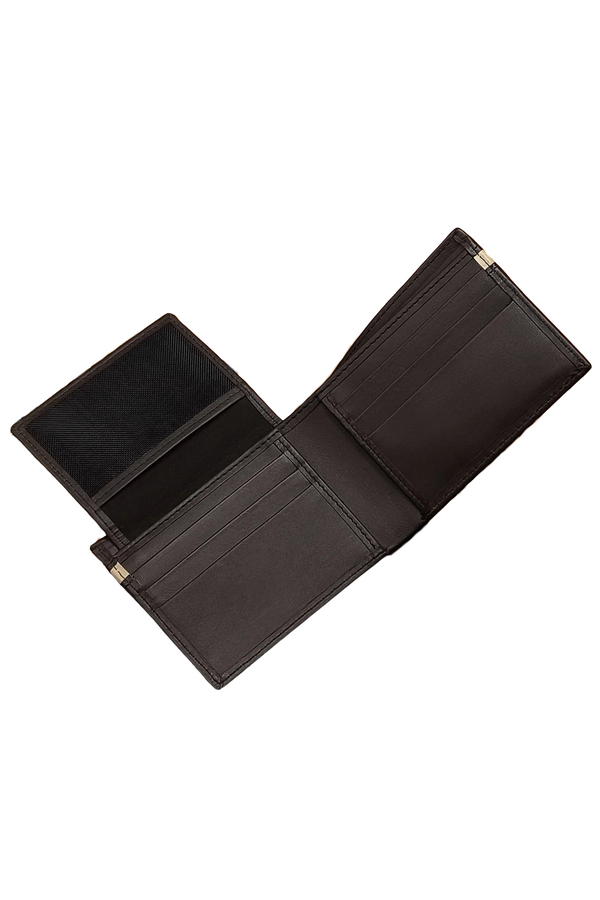Brown Leather Wallet with Gold Stripe - Stylish and Sleek Design
