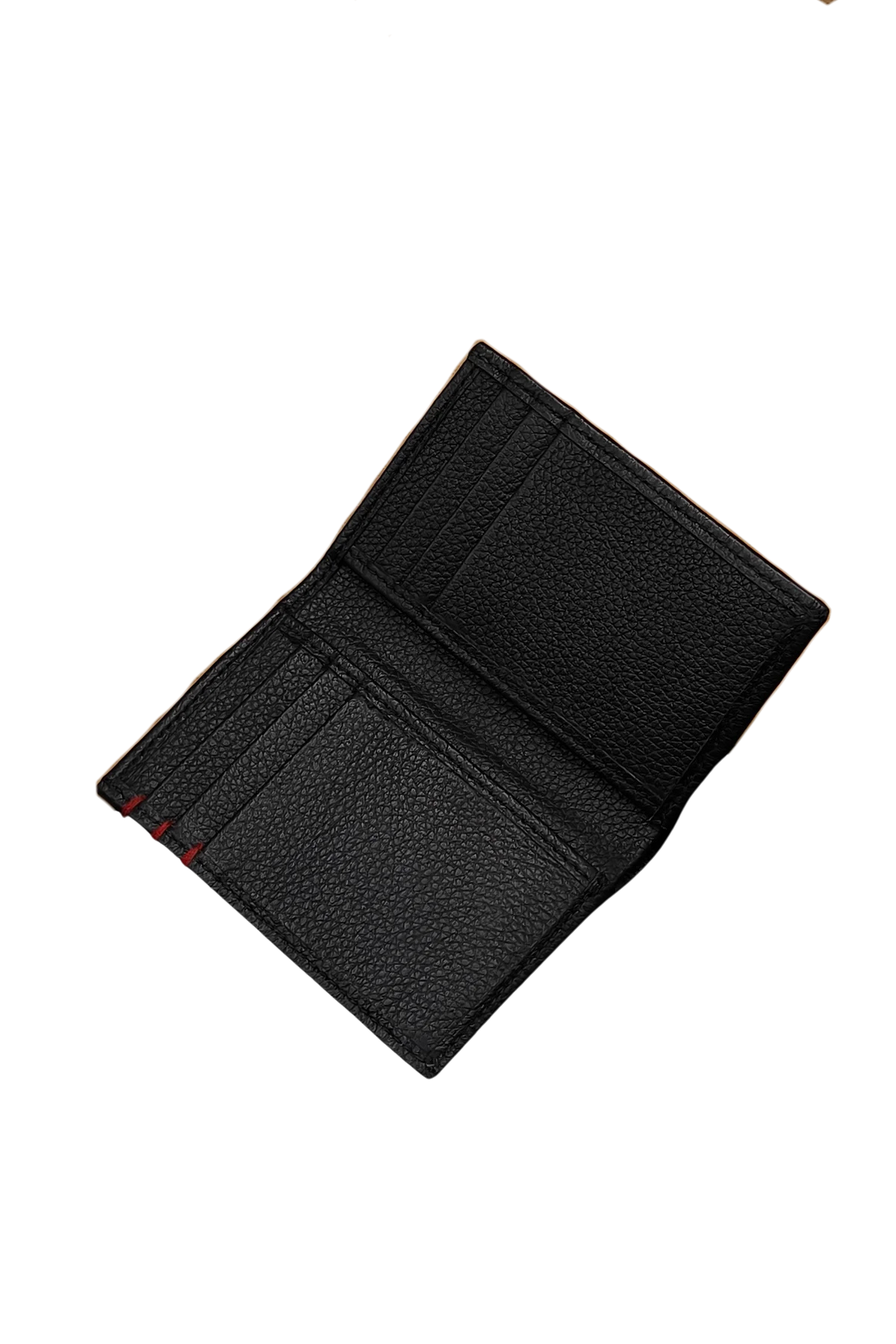Men’s Black Leather Wallet - Stylish Bifold with Red Stitching