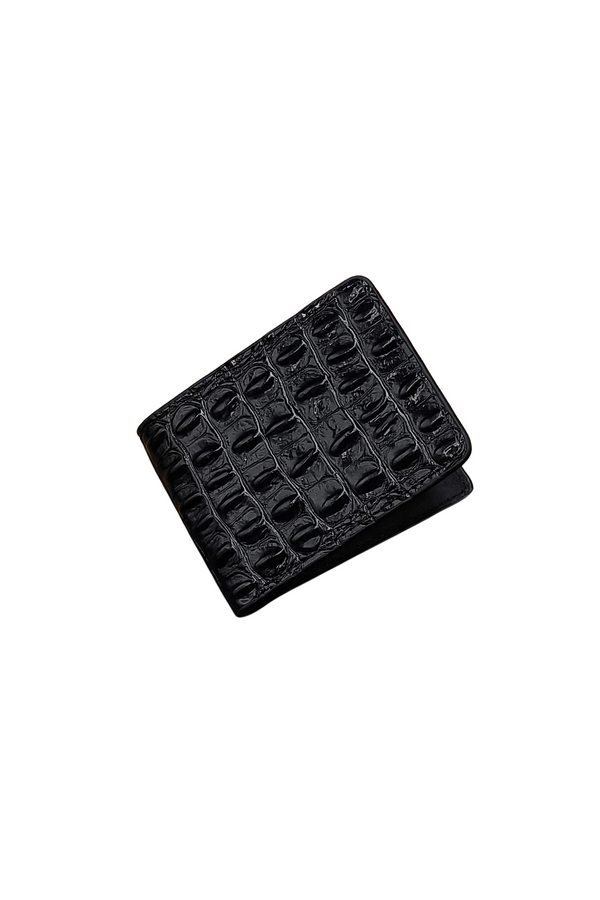 Black Croc-Embossed Leather Bifold Wallet