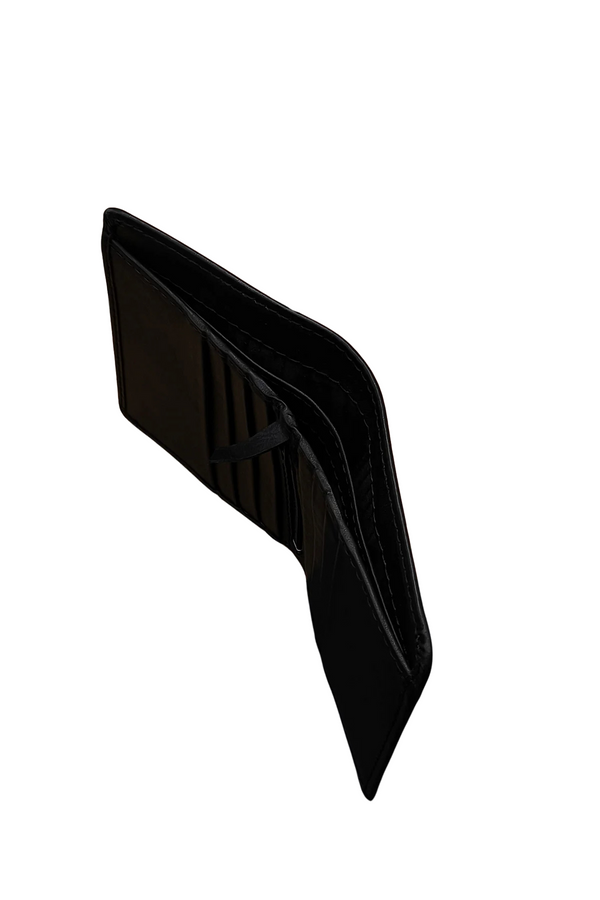 Black Leather Bifold Wallet - Compact & Classic