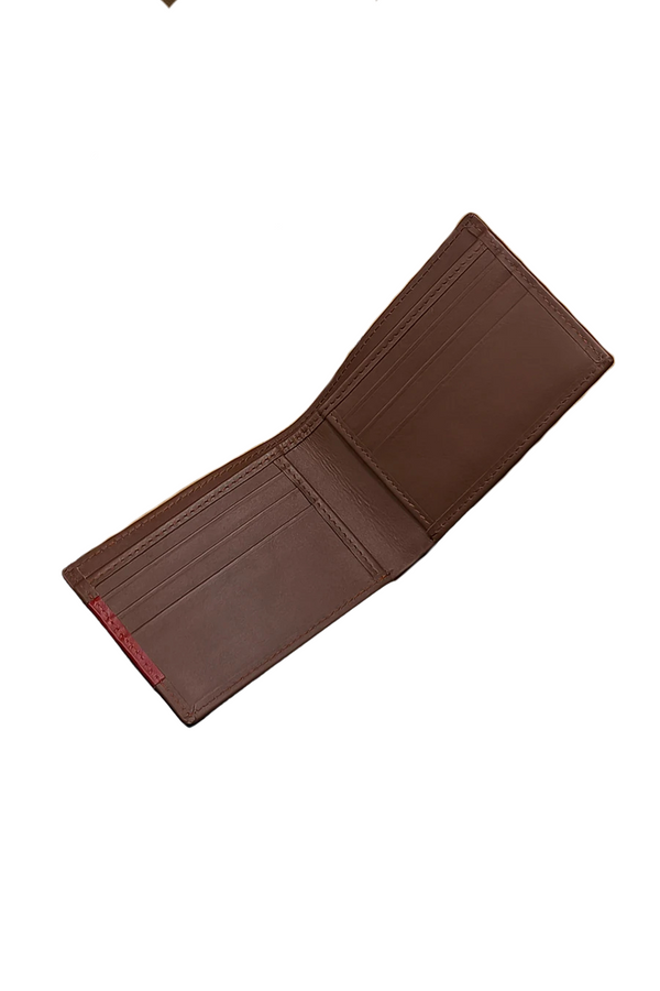 Stylish Brown Leather Wallet with Red Stitching