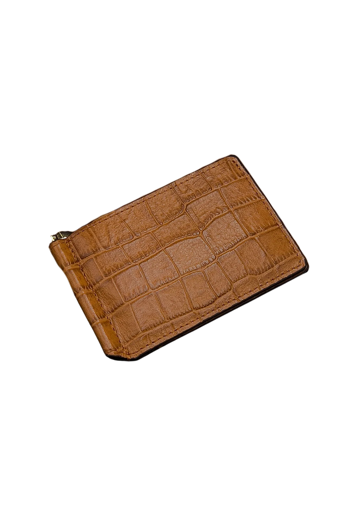 Tan Croc-Embossed Leather Cardholder