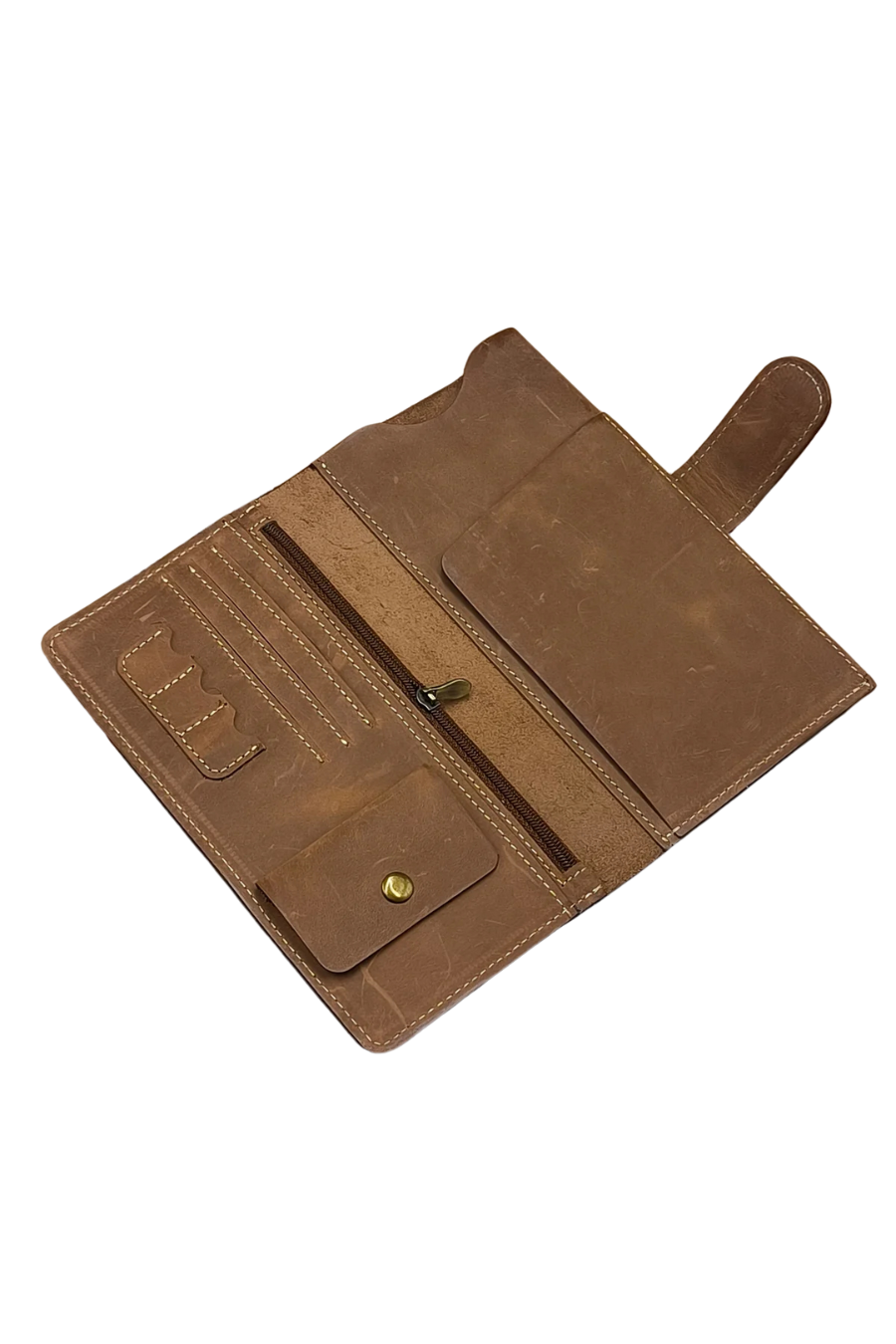 Men's Tan Leather Wallet - Button Closure