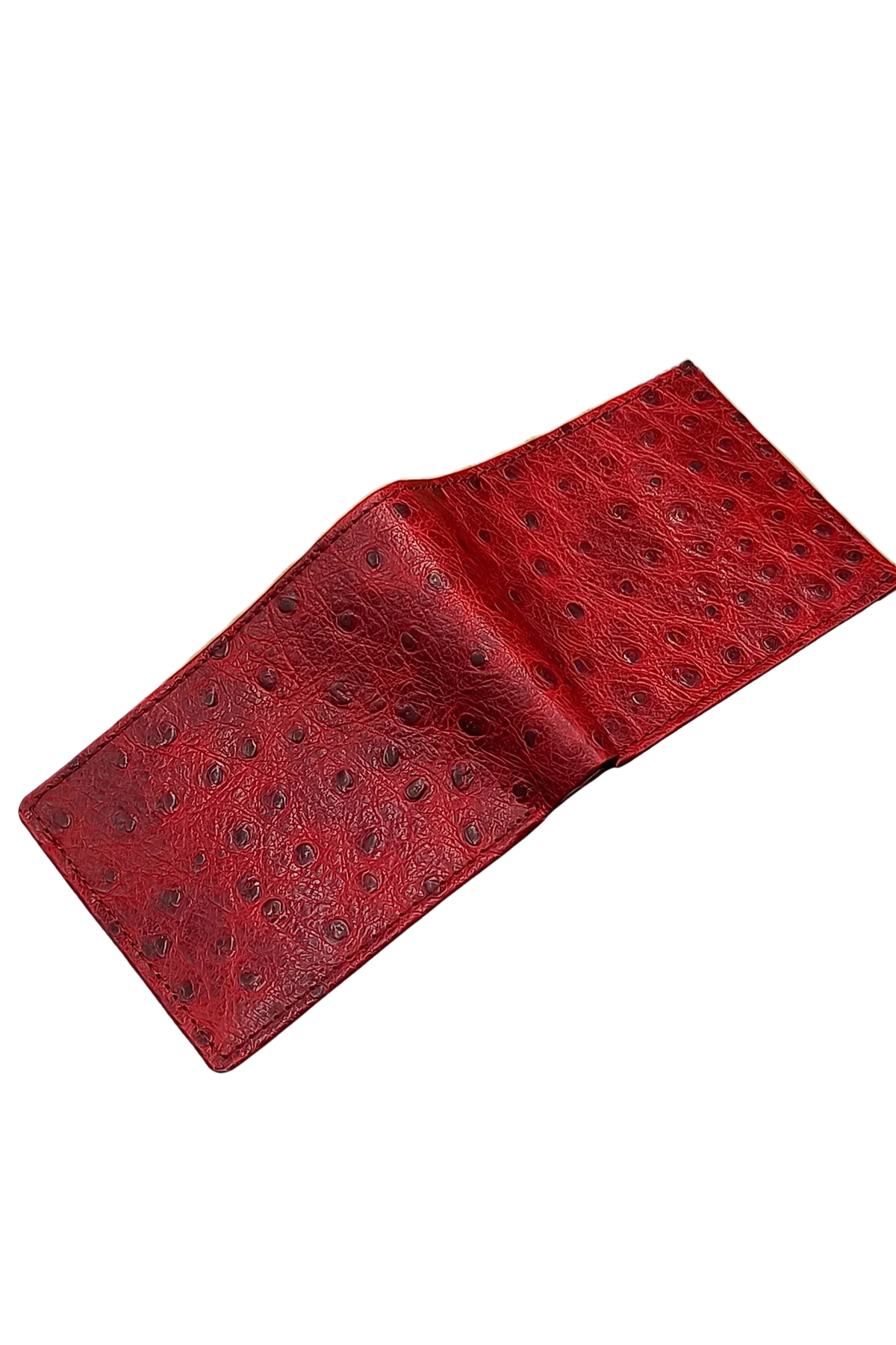 Red Ostrich Leather Bifold Wallet - Premium Design