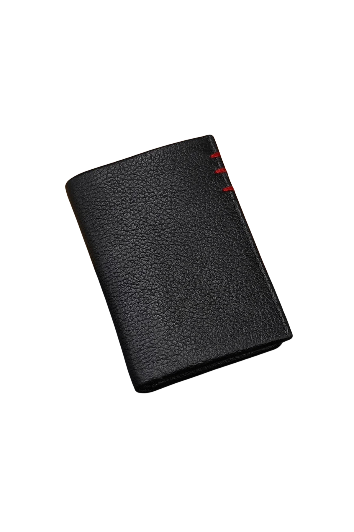Men’s Black Leather Wallet - Stylish Bifold with Red Stitching