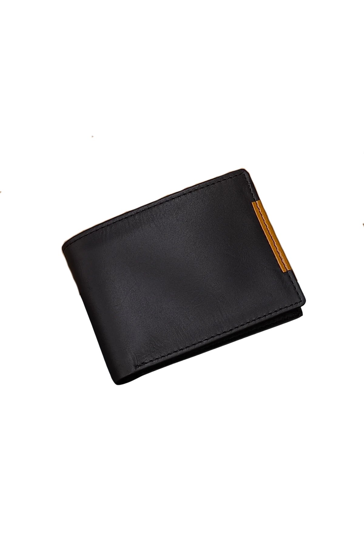 Black Leather Bifold Wallet with Stitching