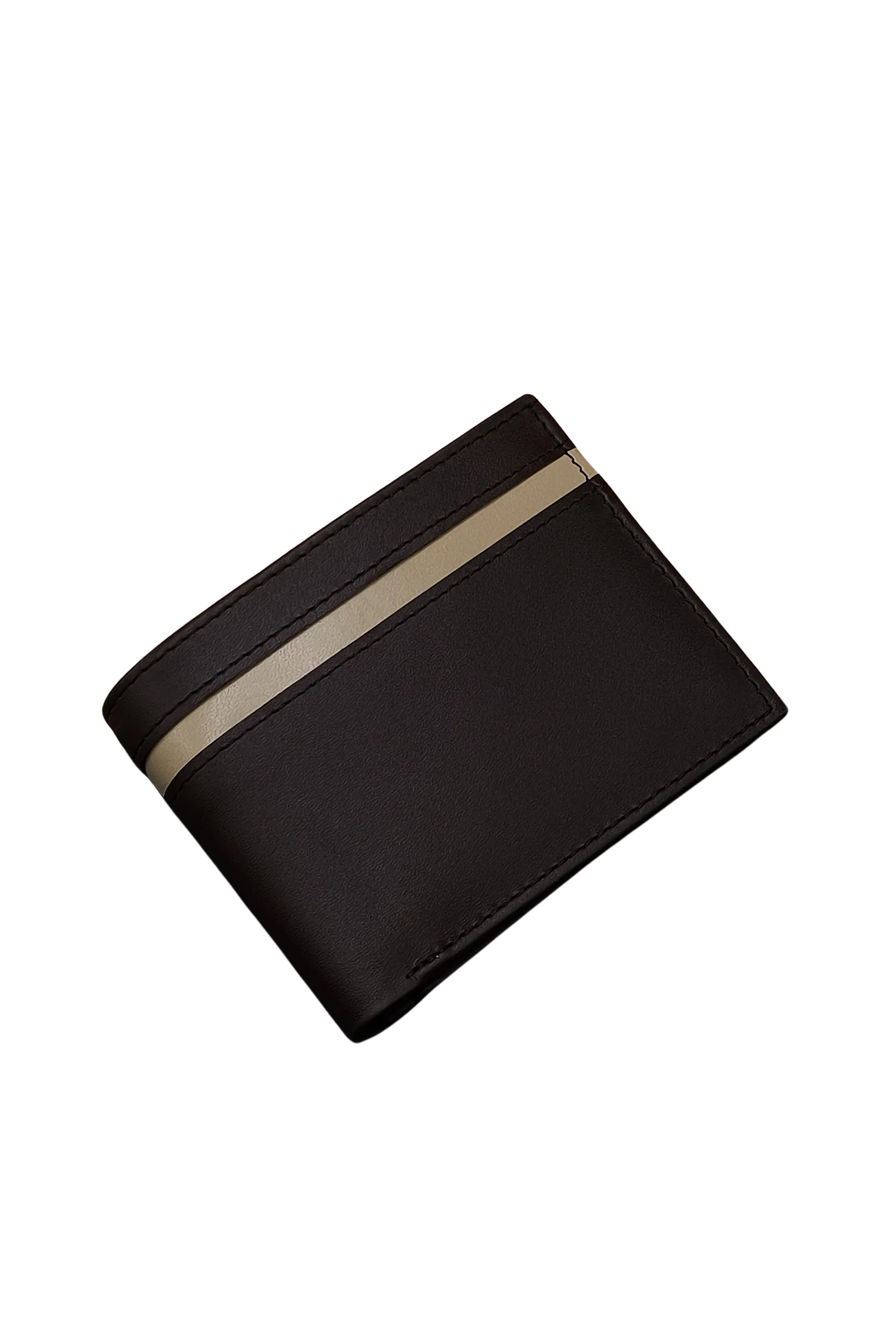 Brown Leather Wallet with Gold Stripe - Stylish and Sleek Design