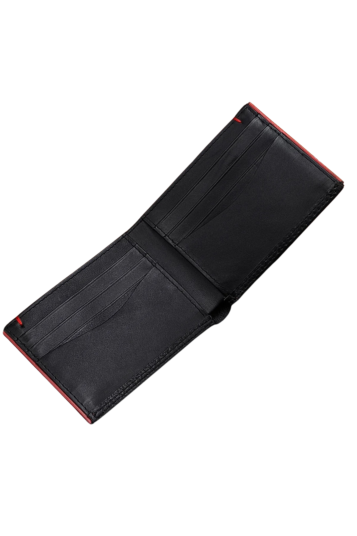 Black Leather Bifold Wallet with Red Stitching