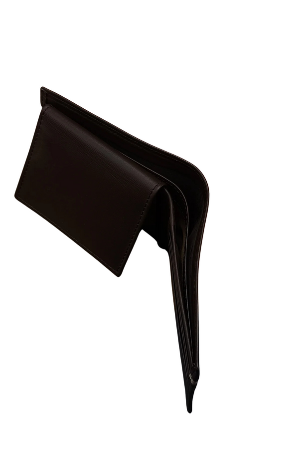 Brown Leather Wallet with Gold Stripe - Stylish and Sleek Design