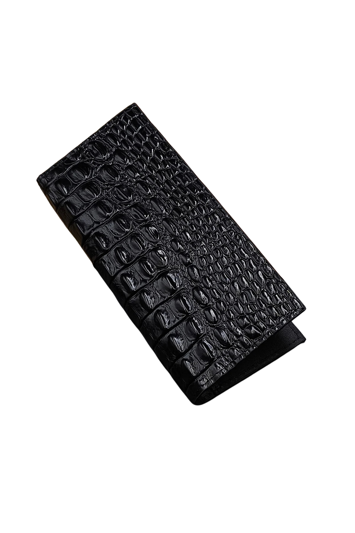 Men’s Black Crocodile-Textured Leather Wallet - Slim Fit