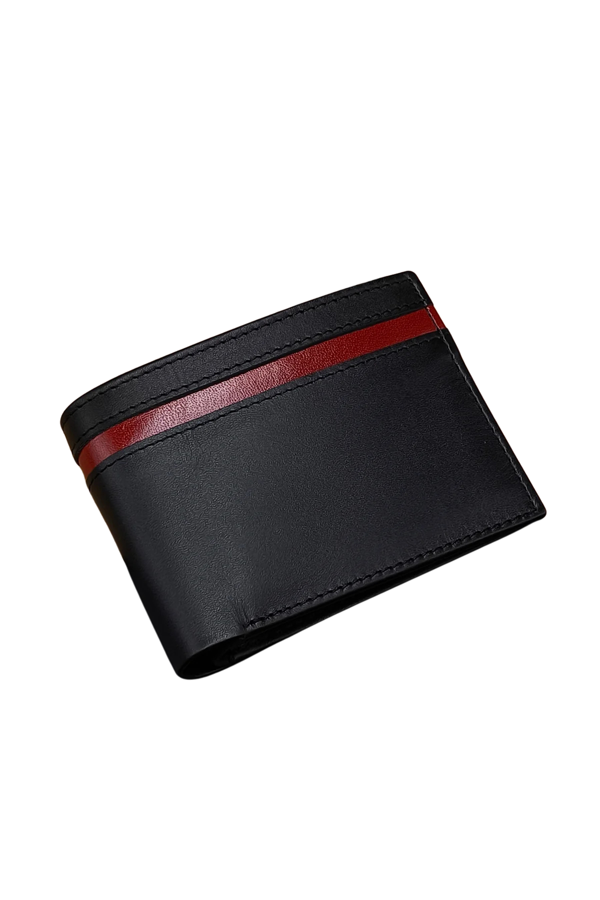 Minimalist Black Leather Wallet with Red Stripe