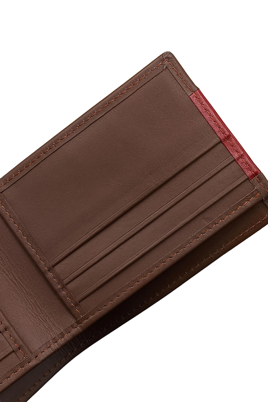 Stylish Brown Leather Wallet with Red Stitching