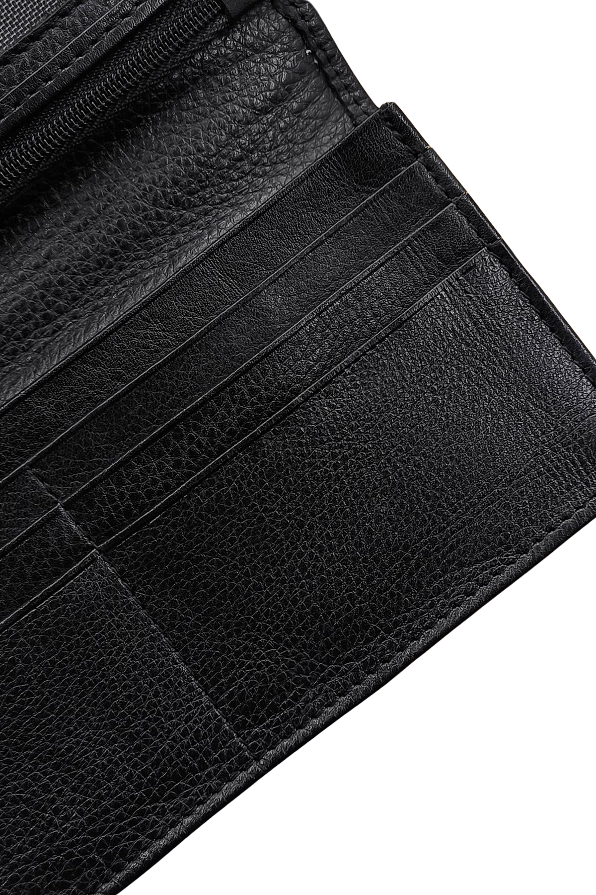Men’s Black Leather Long Wallet – Slim Checkbook Style