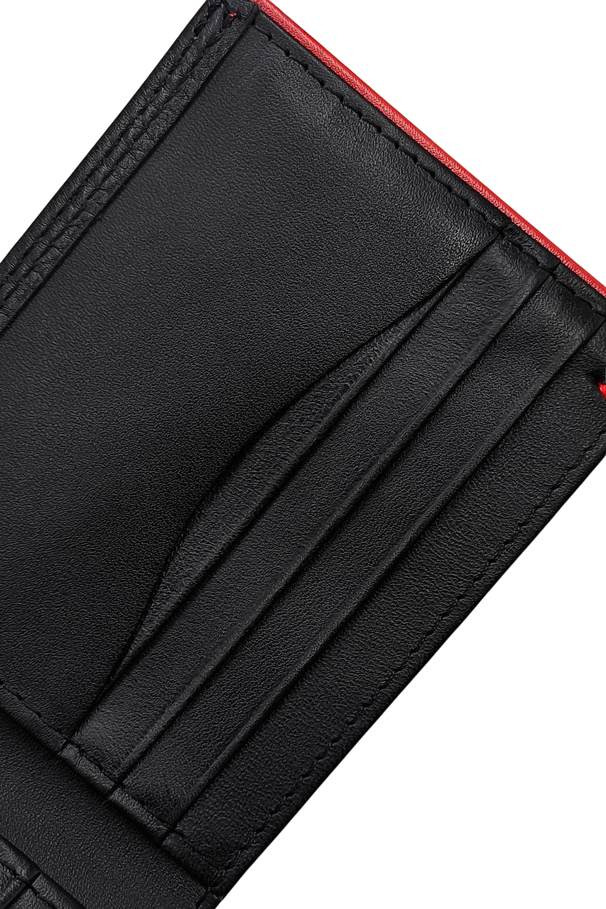 Black Leather Bifold Wallet with Red Stitching