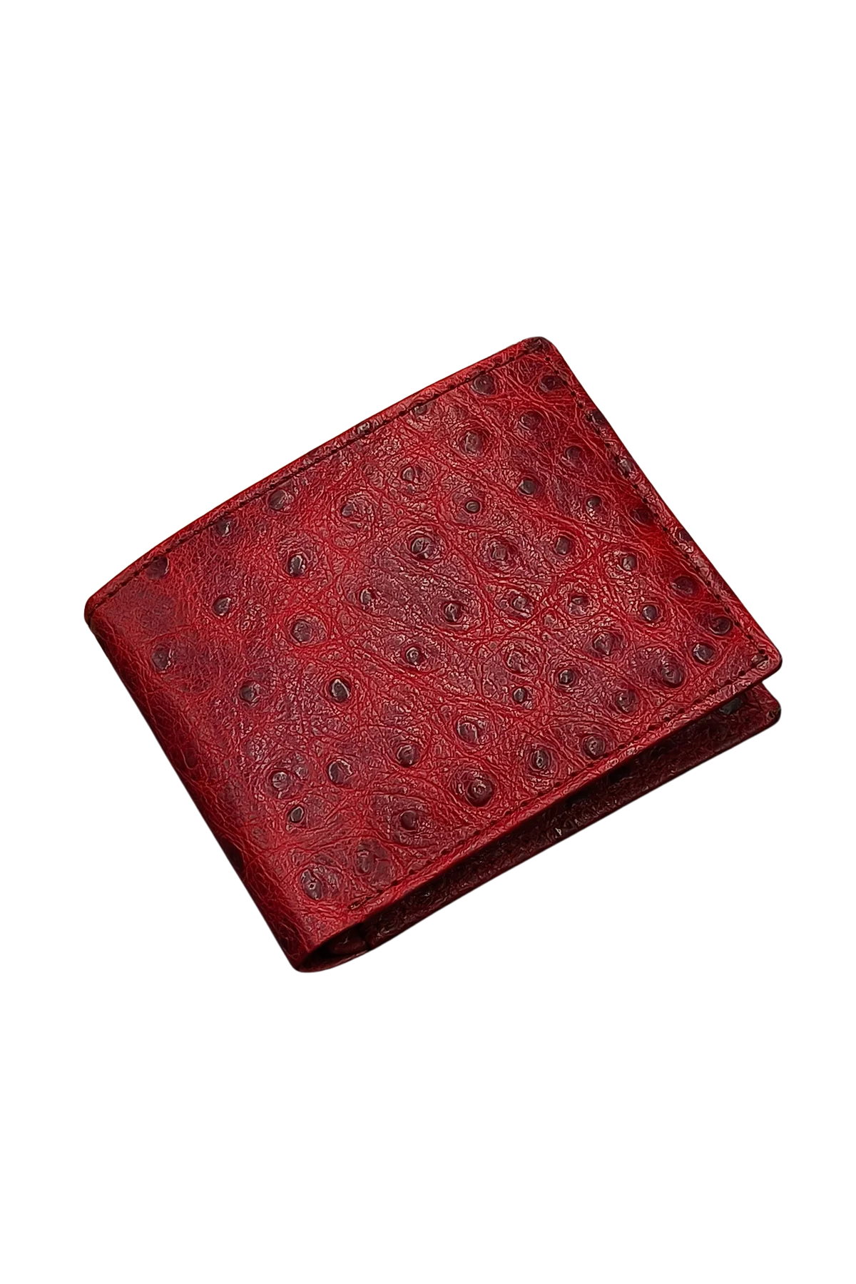 Red Ostrich Leather Bifold Wallet - Premium Design