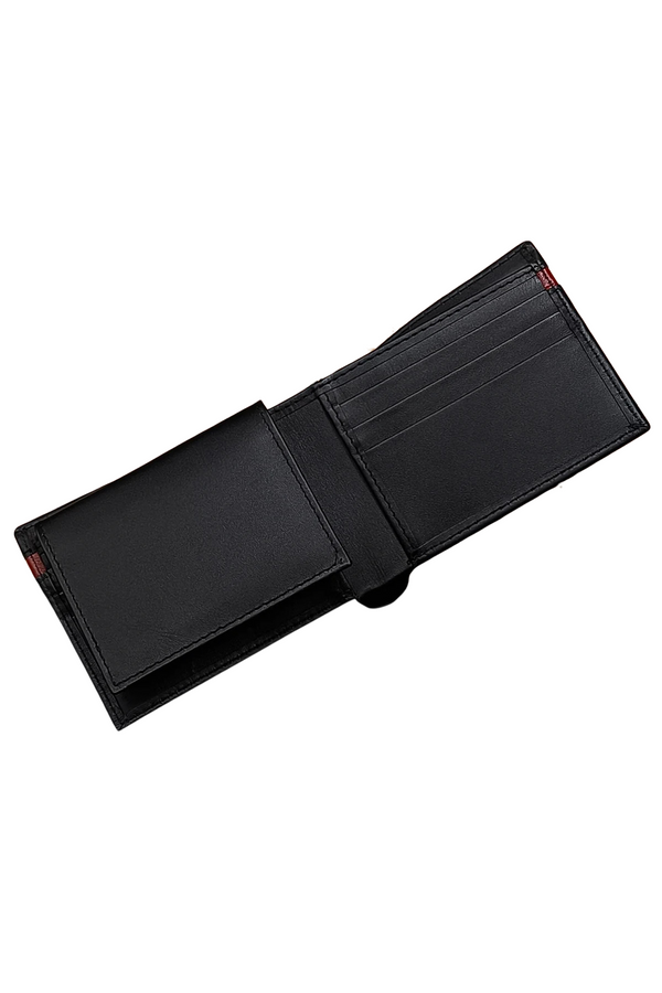 Minimalist Black Leather Wallet with Red Stripe