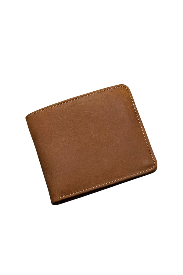 Sleek Tan Leather Bifold Wallet - Compact & Durable