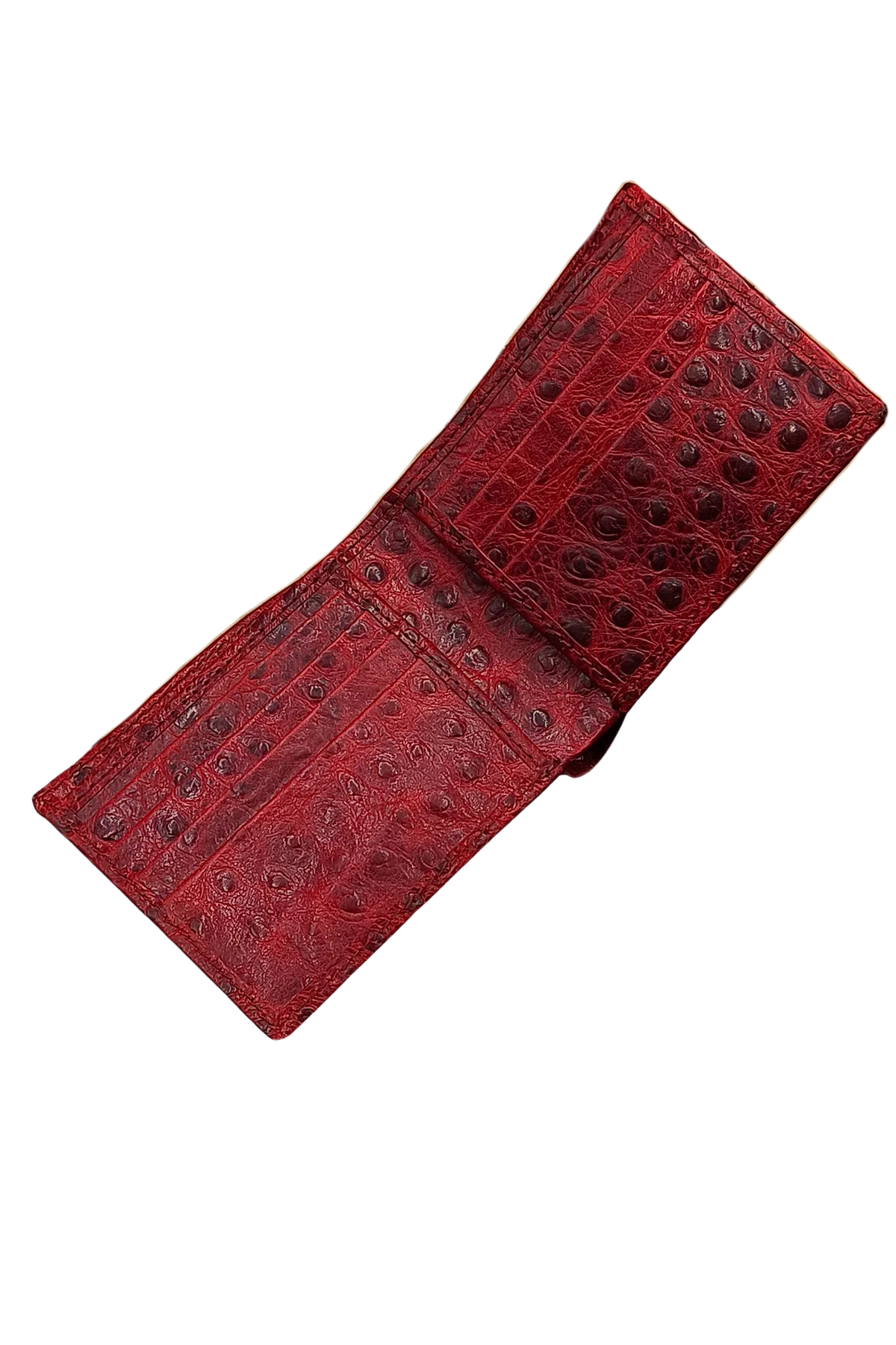 Red Ostrich Leather Bifold Wallet - Premium Design