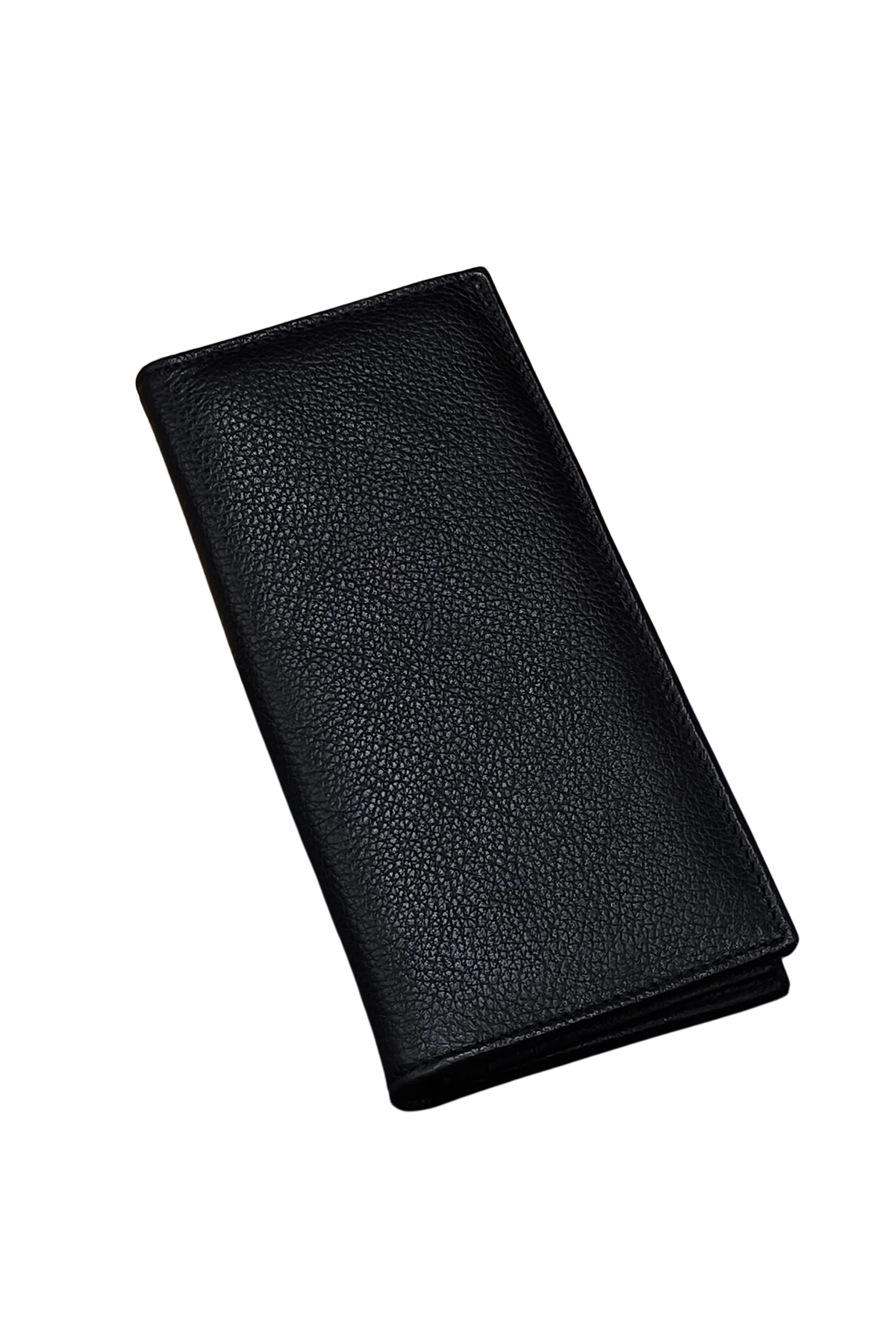 Men’s Black Leather Long Wallet – Slim Checkbook Style