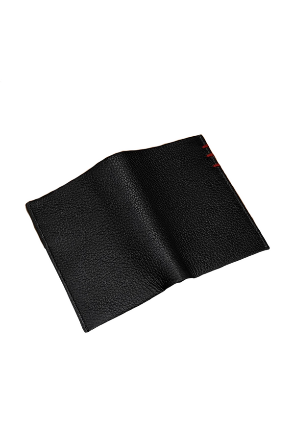 Men’s Black Leather Wallet - Stylish Bifold with Red Stitching