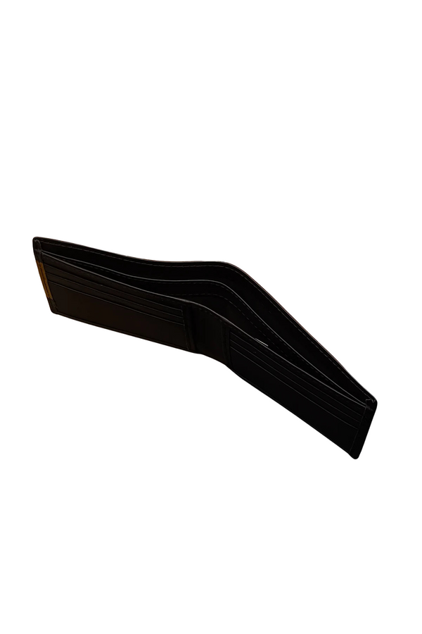 Black Leather Bifold Wallet with Stitching