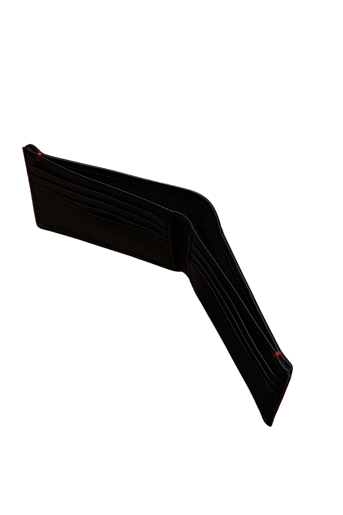 Black Leather Bifold Wallet with Red Stitching