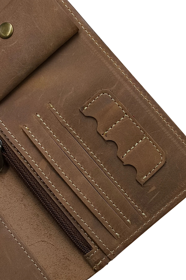 Men's Tan Leather Wallet - Button Closure