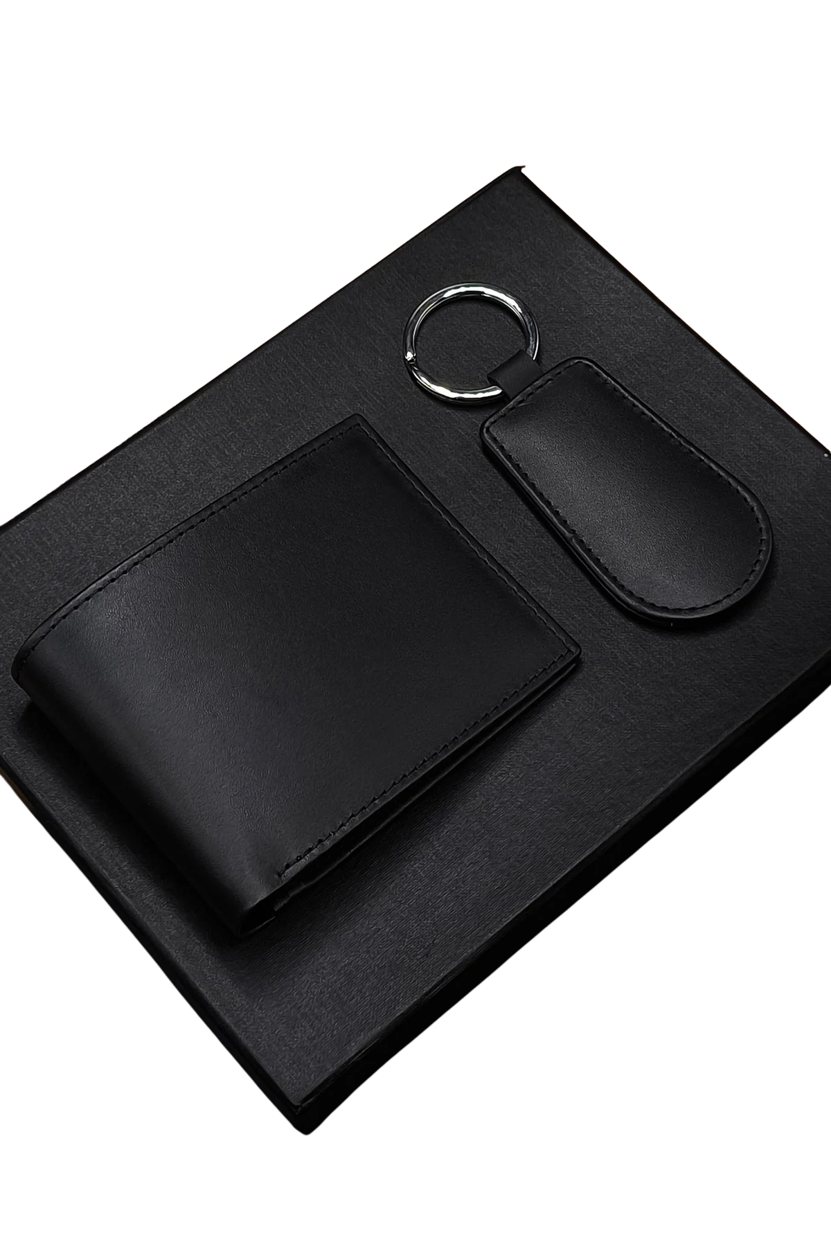 Men’s Black Leather Wallet with Keychain