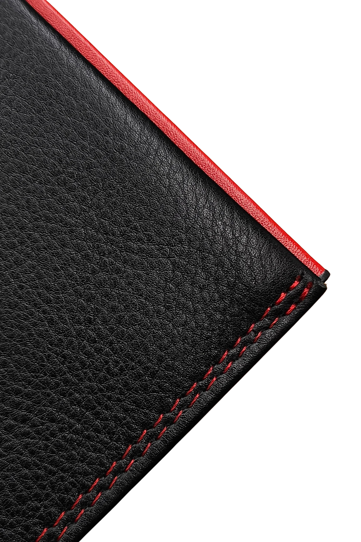 Black Leather Bifold Wallet with Red Stitching