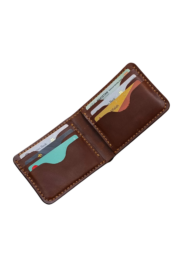 Hand-Stitched Leather Wallet – Dark Brown Bifold for Men
