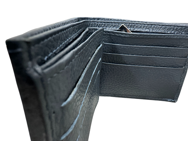 Luxury Slim Bifold Wallet – Black Pebbled Leather for Men