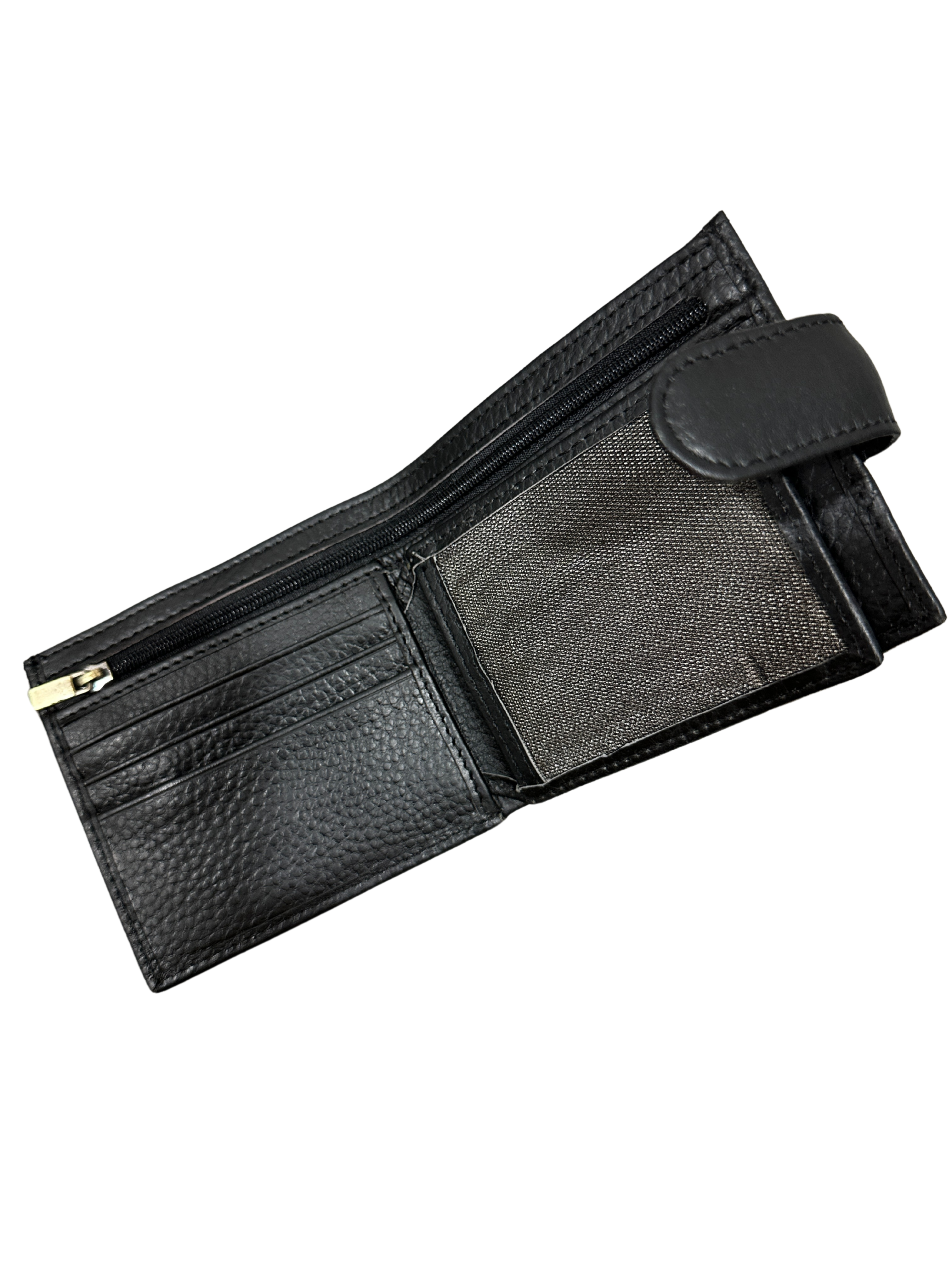 Men's Classic Black Pebbled Leather Bifold Wallet with Snap Closure