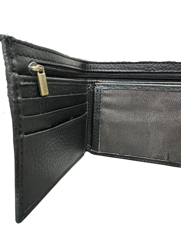 Men's Classic Black Pebbled Leather Bifold Wallet with Snap Closure
