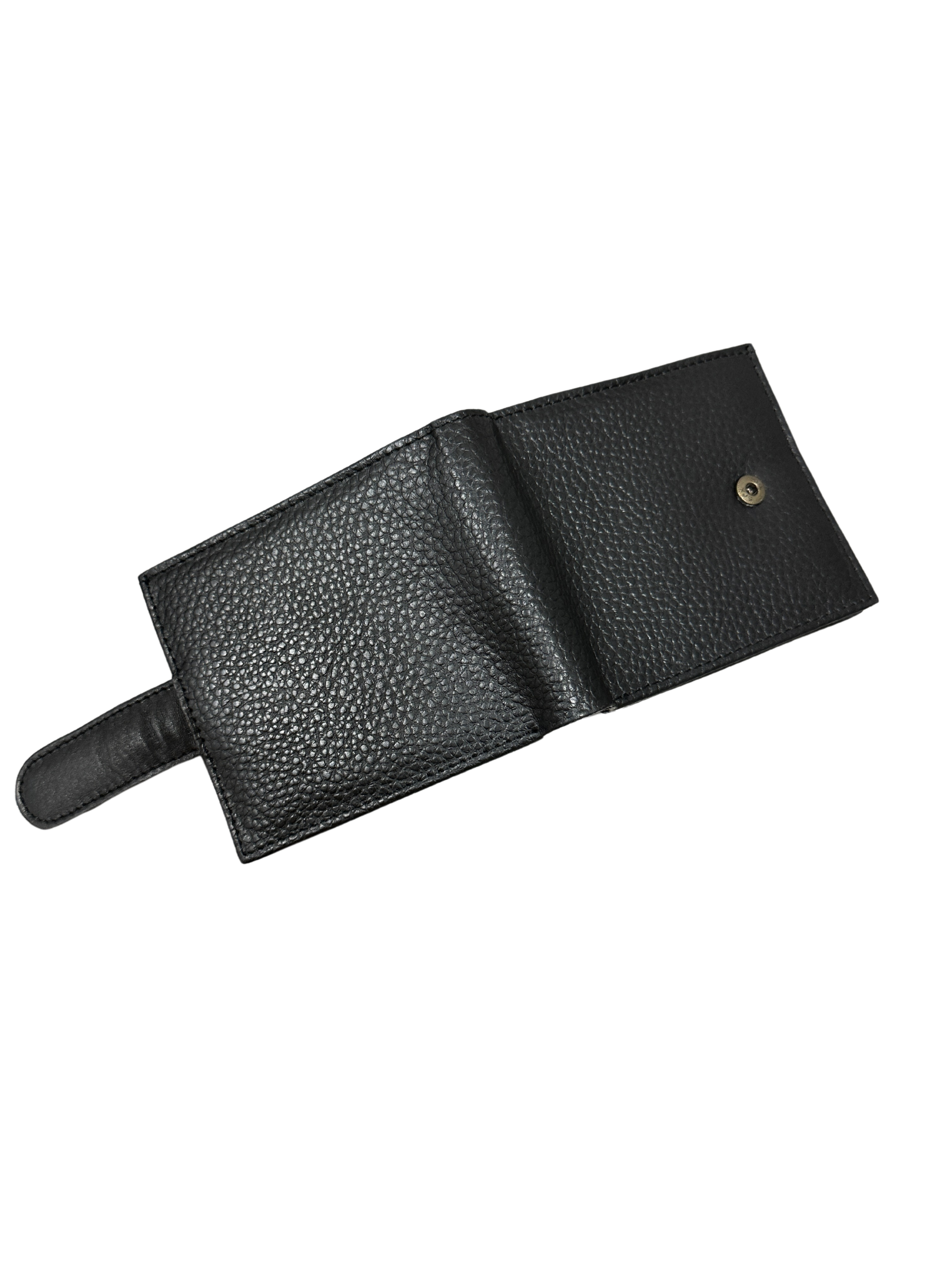 Men's Classic Black Pebbled Leather Bifold Wallet with Snap Closure