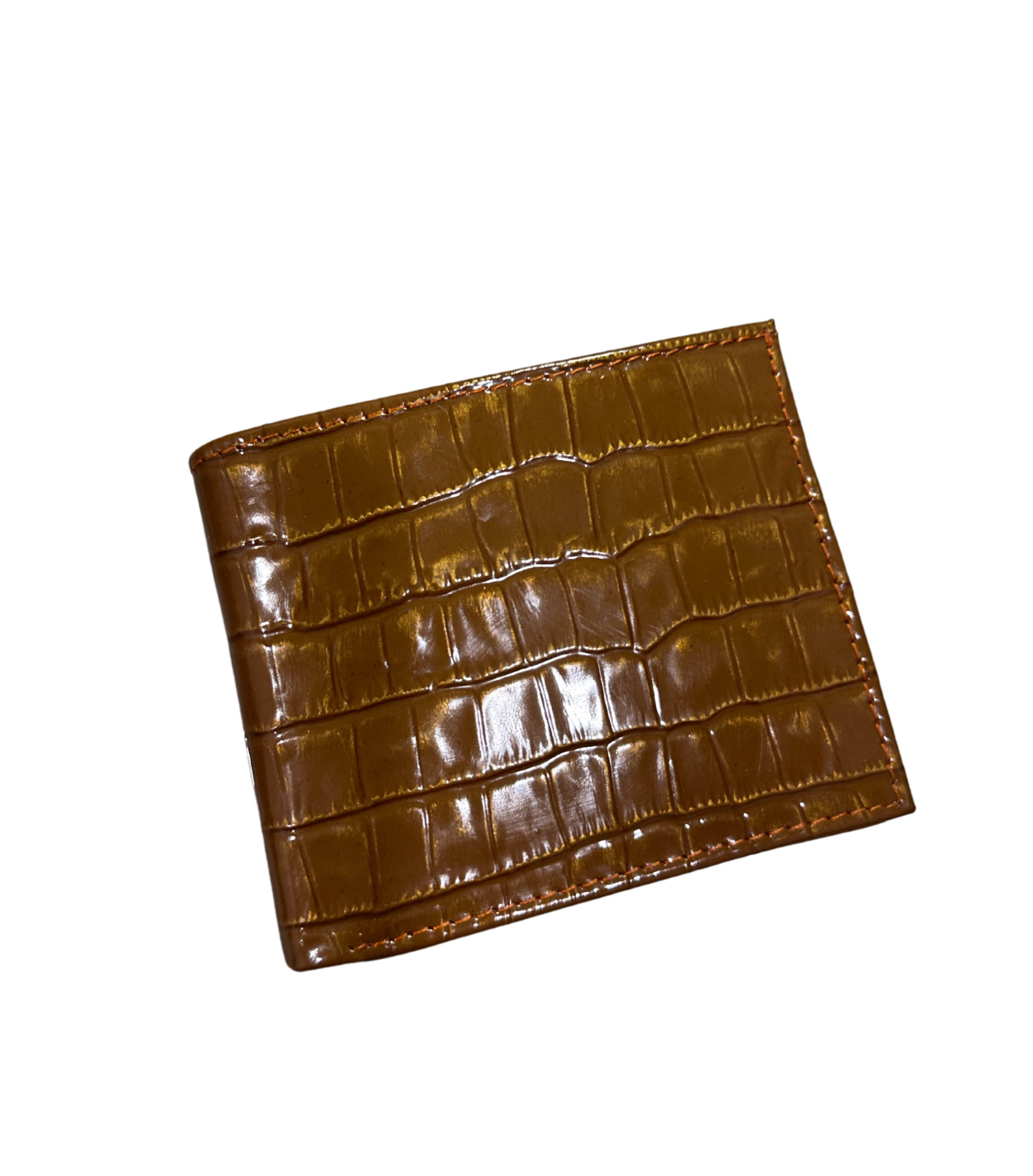 Men's Tan Croc-Embossed Leather Bifold Wallet – Slim & Stylish Design