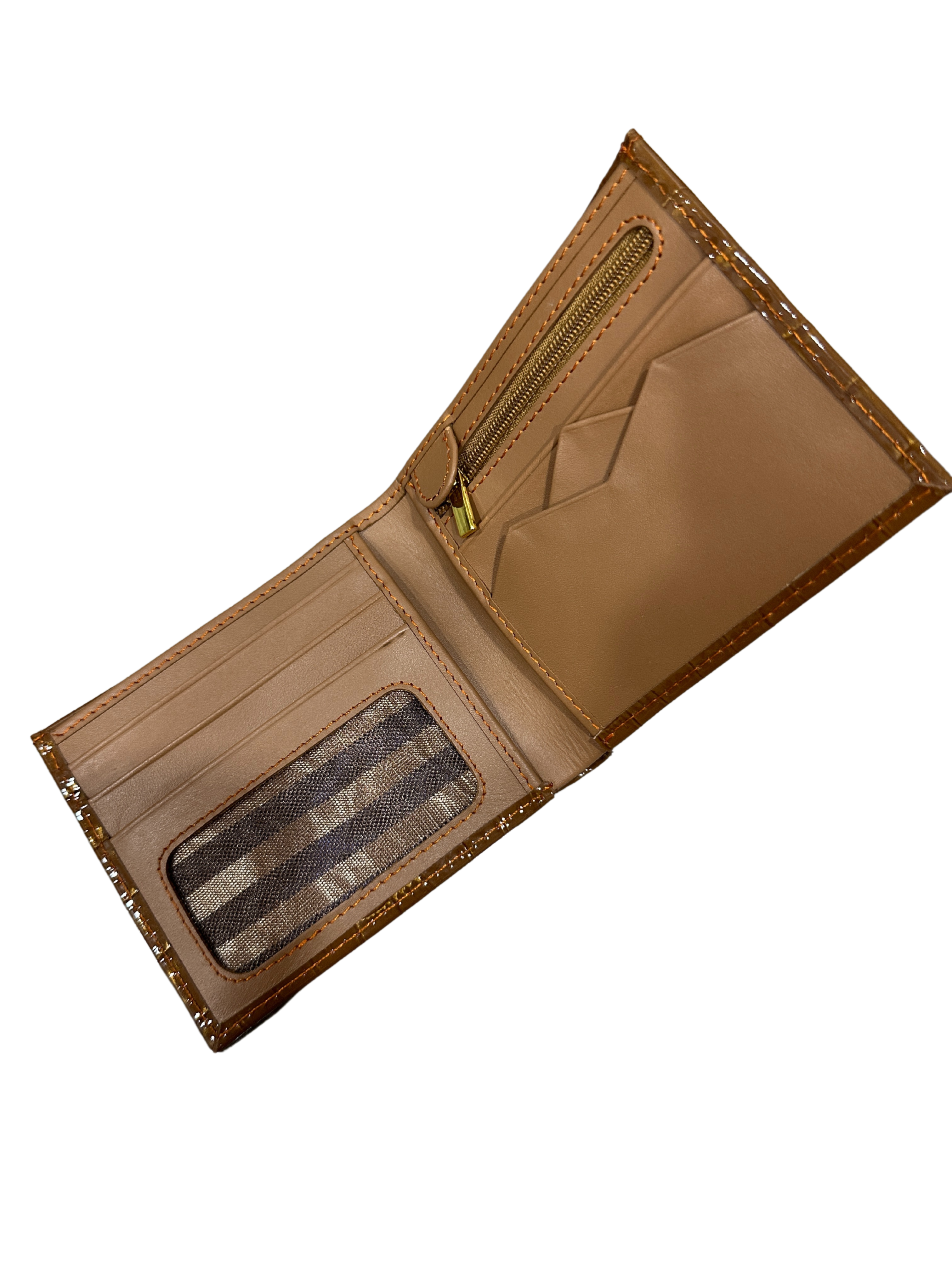 Men's Tan Croc-Embossed Leather Bifold Wallet – Slim & Stylish Design