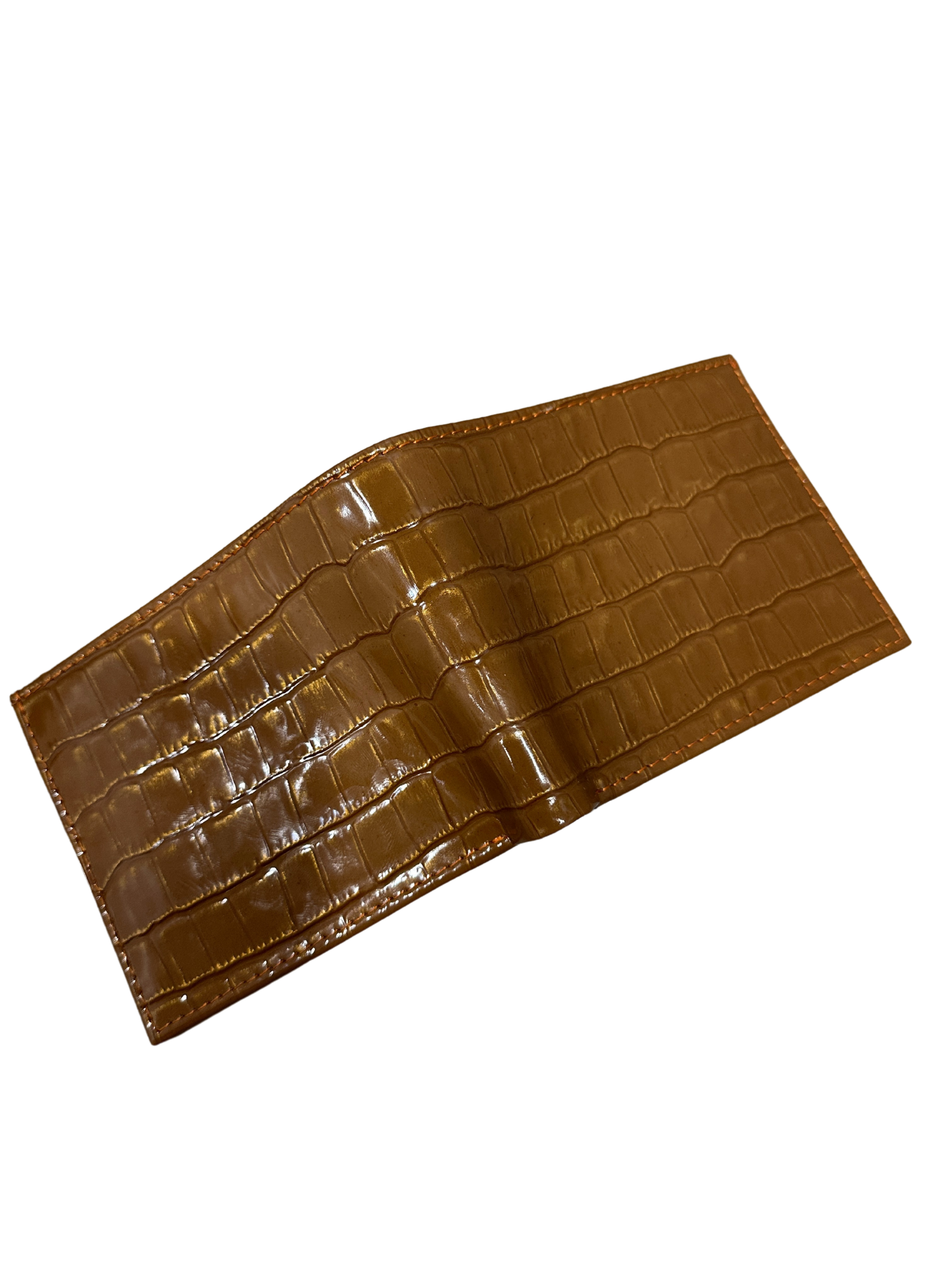 Men's Tan Croc-Embossed Leather Bifold Wallet – Slim & Stylish Design