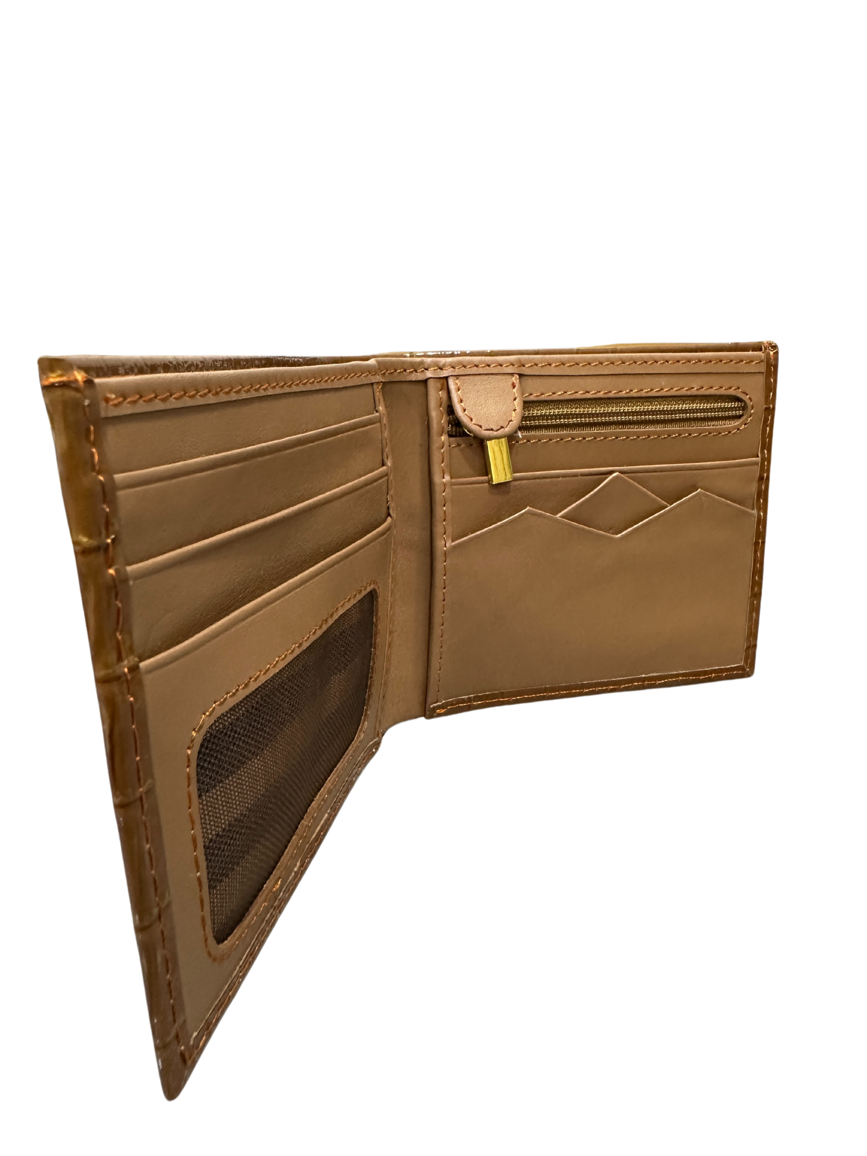 Men's Tan Croc-Embossed Leather Bifold Wallet – Slim & Stylish Design