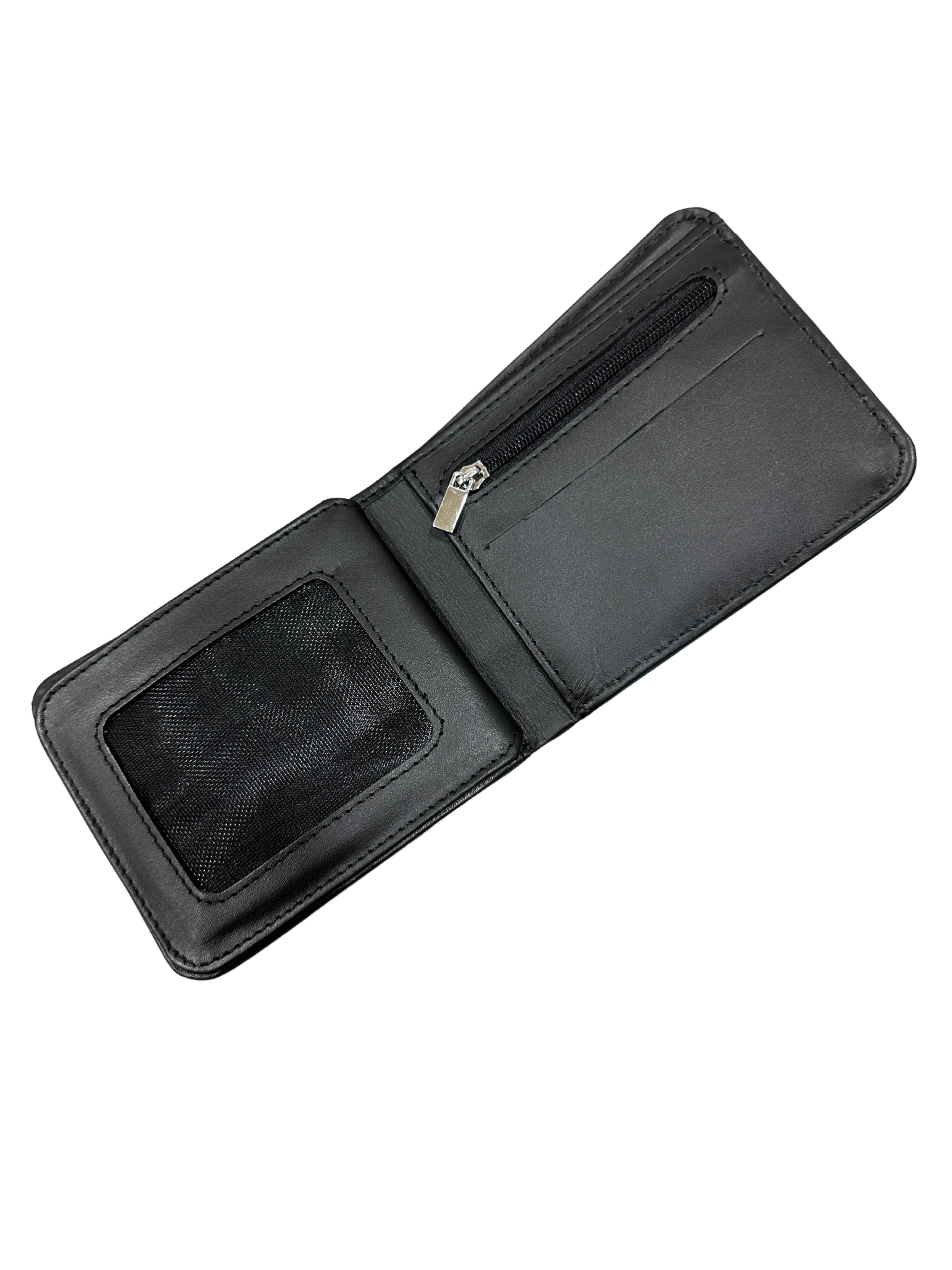 Men’s Minimalist Leather Wallet – Black Bifold with Teal Stitch Detail