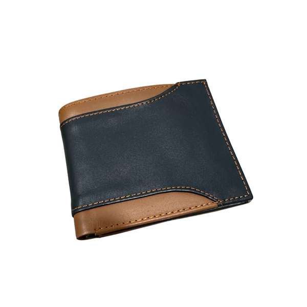 Stylish Men’s Leather Wallet – Slim Bifold, Black & Tan Finish