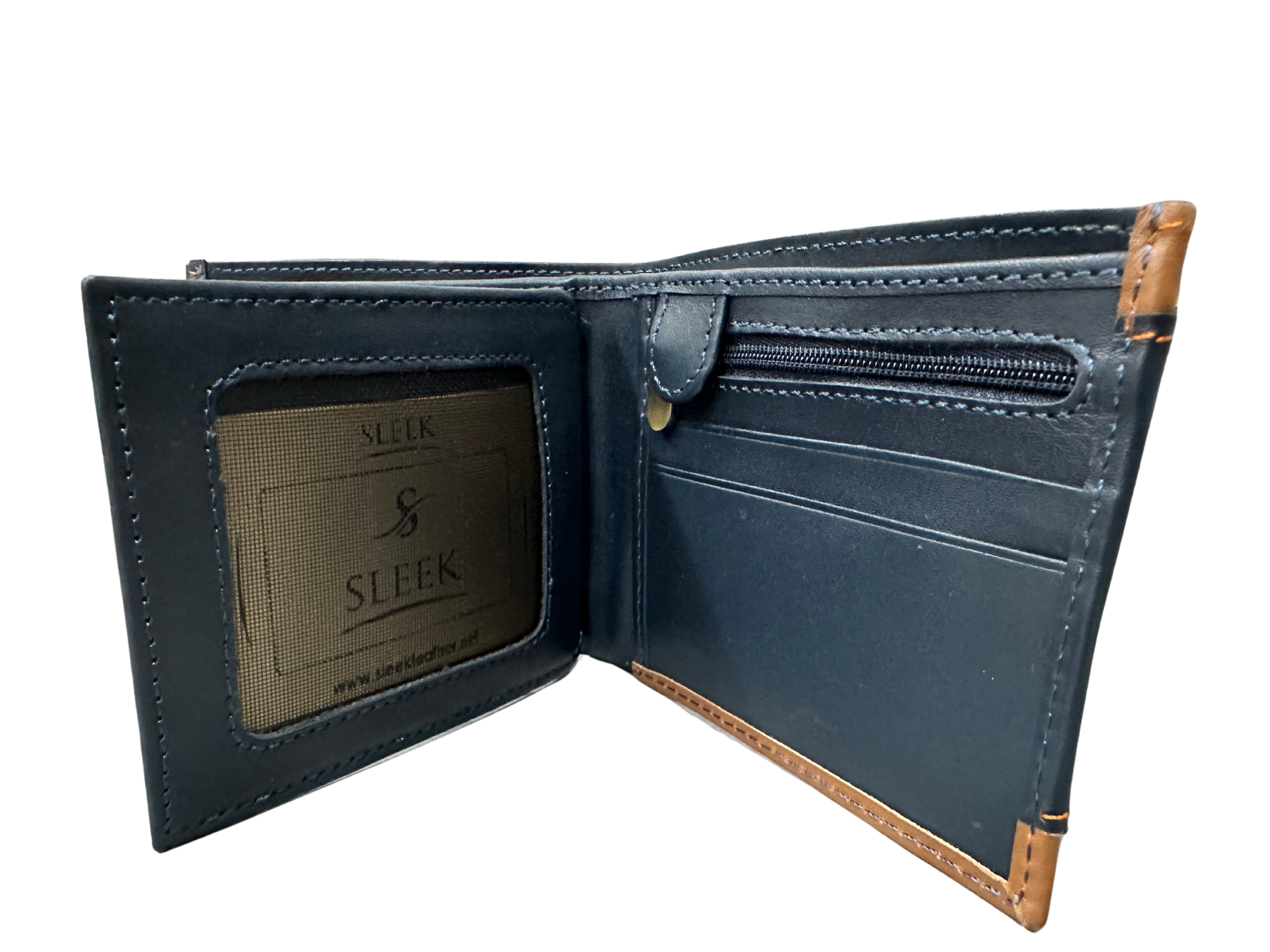 Stylish Men’s Leather Wallet – Slim Bifold, Black & Tan Finish