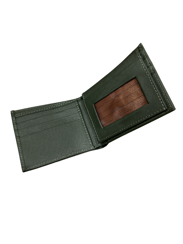 Dark Green Bifold Wallet – Genuine Textured Leather for Men