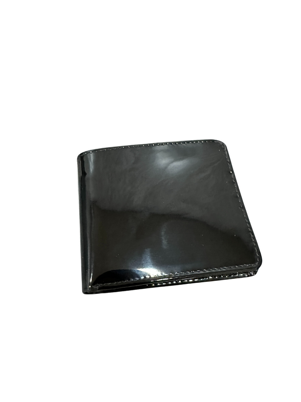 Luxury Glossy Black Leather Wallet - Handcrafted Bifold Style