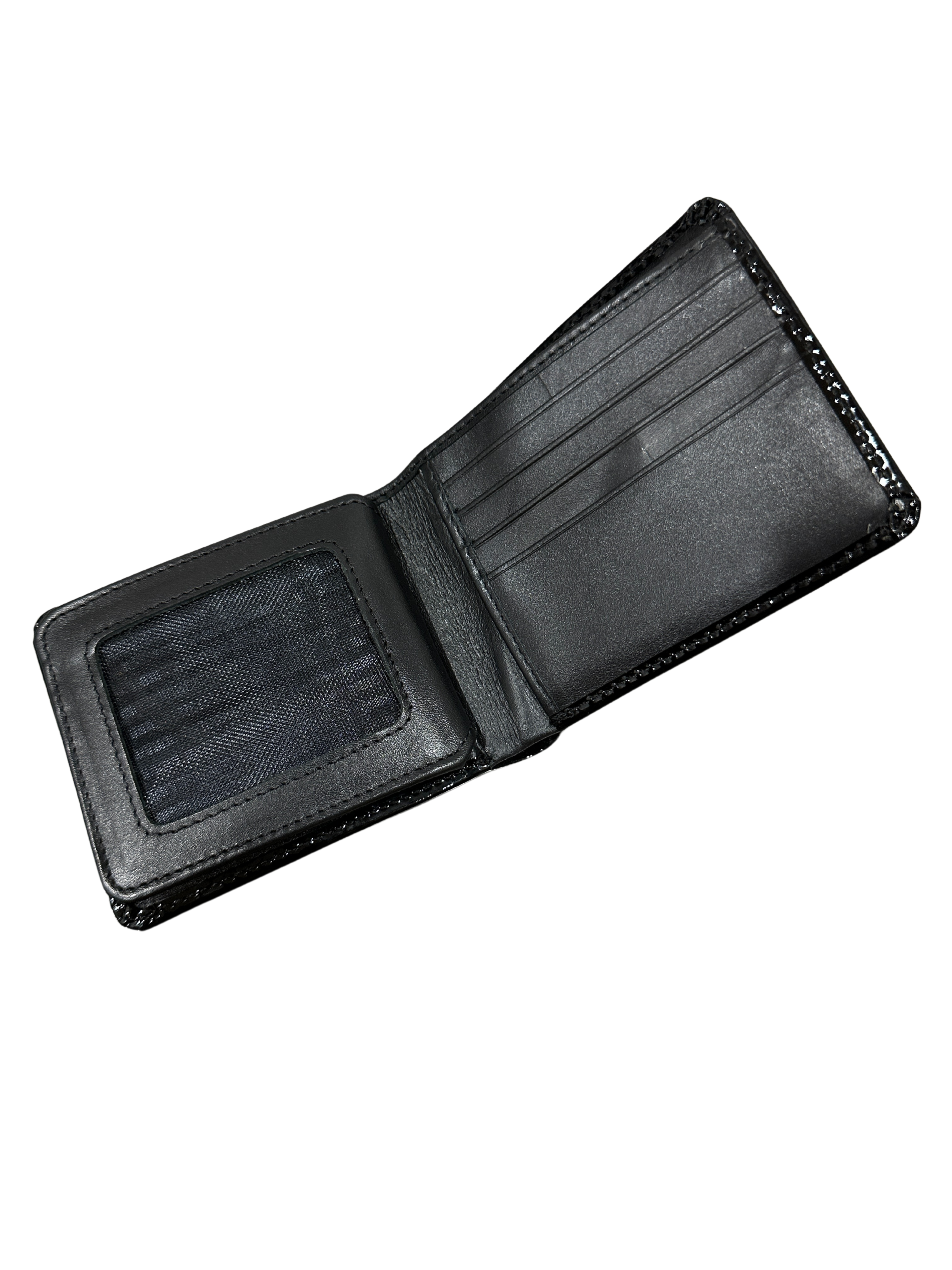 Luxury Glossy Black Leather Wallet - Handcrafted Bifold Style
